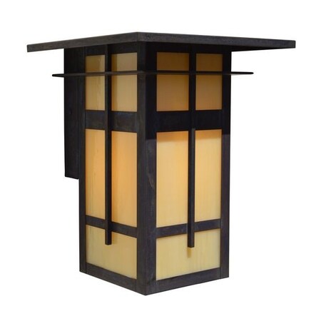 Arroyo Craftsman 10" Finsbury Flush Wall Mount, Black, Amber Mica Glass FIW-10M-BK